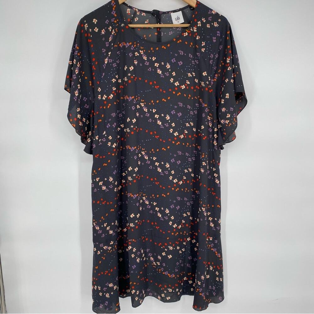 Cabi Women’s Dress Shift Floral Flutter Sleeve Midi Gray XL